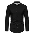 Zwart slim-fit herenshirt met lange mouwen, opstaande kraag en witte knopen - S / Zwart