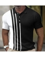 Men's polo shirt featuring black waffle texture and white panels with vertical stripes - S / Tops / Black/White Stitching (DXPL36)