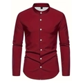 Herenoverhemd in bordeauxrood met opstaande kraag en witte knopen, slanke pasvorm - S / Rood