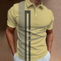 Men's polo shirt in beige with modern 3D geometric gray stripes and a classic collar - S / Tops / Beige Geometric Print (DXPL0018)