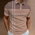 Men's slim-fit polo shirt featuring brown color-blocking and geometric line print - S / Tops / Earth Tone Patchwork (DXPL46)