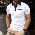 Herren Slim-Fit Polohemd in Weiß mit marineblauem Kragen und praktischer Brusttasche - S / Weiß