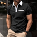 Detail mit weißem Kontrastkragen und Brusttasche auf schwarzem Herren-Poloshirt - S / Schwarz
