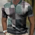 Men's polo shirt with green and black plaid 3D digital print and classic collar - S / Tops / Green/Black/White Plaid (DXPL0110)