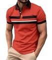 Rotes Herren-Poloshirt mit kurzen Ärmeln, schwarz-weißen Streifen und Rippbündchen - S / Rot