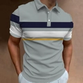 Men's slim fit short sleeve polo shirt with horizontal navy and yellow stripes - S / Tops / Gray Multicolor Patchwork Stripes (DXPL51)