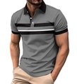 Herren Poloshirt in Grau mit schwarzem Kontrastkragen und gestreiften Details auf der Brust - S / Grau