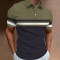 Men's polo shirt featuring olive green and navy blue color-blocking with horizontal stripes - S / Tops / Olive Green/Navy Patchwork Stripes (DXPL45)