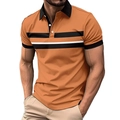 Orangefarbenes Kurzarm-Poloshirt für Herren mit schwarzem Kragen und Knöpfen - S / Orange