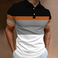 Men's short sleeve polo shirt with black, orange, grey and white color block stripes - S / Tops / Black/Orange/Gray/White Colorblock (DXPL44)