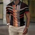 Men's slim fit short sleeve polo shirt featuring orange and brown geometric 3D patterns - S / Tops / Brown/Orange/Black Geometric Patchwork (DXPL1196)