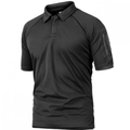 Men's black short-sleeve polo shirt featuring a tactical zippered sleeve pocket and slim fit - S / Tops / Tactical Black