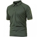 Men's military green tactical polo shirt featuring sleeve zipper pocket and velcro patch - S / Tops / Tactical Army Green