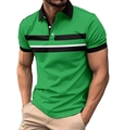 Men's grass green polo shirt with black and white chest stripes and black collar - S / Tops / Green