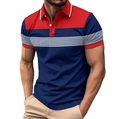 Men's slim fit short sleeve Polo shirt with red, white, and navy color-block design - S / Tops / Navy Blue