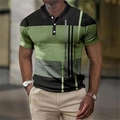 Men's short sleeve polo shirt with black, green, and grey geometric patchwork design - S / Tops / Black/Green/Gray Patchwork (DXPL13)