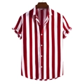 Camisa casual de manga corta para hombre con rayas verticales rojas y blancas clásicas - 3XL / Rojo Borgoña a Rayas