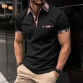 Slim fit black men's polo shirt featuring colorful striped trim and knit texture - S / Tops / Black