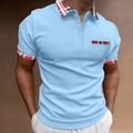 Polo da uomo azzurra vestibilità slim con finiture a quadri classici sul colletto - S / Blu