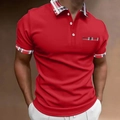 Polo da uomo rossa a maniche corte con motivo classico a quadri su colletto e maniche - S / Rosso