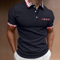 Polo da uomo blu scuro slim fit con colletto e dettagli taschino in tessuto a quadri - S / Blu navy