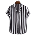 Camisa casual de hombre de manga corta con rayas verticales blancas y negras y cuello - 3XL / Rayas Blancas y Negras