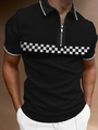 Schwarzes Herren-Poloshirt mit Reißverschluss und weißem Karomuster am Brustbereich - S / Schwarz Schachbrett-Band (PLS-47)