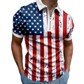 Men's retro American flag polo shirt with zipper neck and vintage distressed print - S / US Flag Vintage Print (PLS-43)