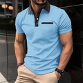 Herren Slim Fit Polohemd in Hellblau mit schwarzem Kontrastkragen und Brusttasche - S / Himmelblau