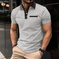 Herren-Poloshirt in Hellgrau mit schwarzem Kontrastkragen und Tasche, Casual-Stil - S / Hellgrau