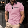 Men's slim fit pink short sleeve polo shirt with black collar and chest pocket - S / Pink