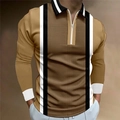 Polo à manches longues pour hommes en polyester avec imprimé 3D pied-de-poule et zip - S / Style Épissage Pied-de-poule (CXLLPS-68)