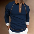 Détail du polo bleu marine avec col contrasté marron et encolure zippée moderne - S / Hauts / Style Contrasté Bleu Marine Brun (CXLLPS-70)