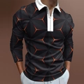Polo homme à manches longues avec imprimé géométrique 3D et fermeture à glissière - S / Motif Hexagonal 3D Noir Orange (CXLLPS-103)