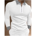 Polo homme blanc à manches longues avec fermeture éclair et motif damier sur le col - S / Hauts / Damier Blanc (PLLC-12)