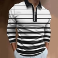Detail of men's slim fit long sleeve Polo shirt with black and white horizontal stripes - S / Tops / Black White Horizontal Stripe Style (CXLLPS-92)