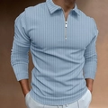 Détail d'un polo homme bleu clair avec texture côtelée verticale et fermeture éclair argentée - S / Hauts / Style Côtelé Vertical Bleu Clair (CXLLPS-73)