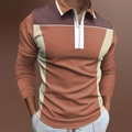 Polo à manches longues pour hommes avec design color-block et fermeture éclair moderne - S / Style de Splicing Tons Terre Café Brun (CXLLPS-105)