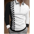 Polo homme à manches longues avec design patchwork noir et blanc et détails en damier - S / Hauts / Damier Asymétrique Noir et Blanc (PLLC-11)