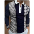 Polo homme à manches longues avec motif pied-de-poule bleu marine et fermeture éclair - S / Hauts / Patchwork Pied-de-poule Marine (PLLC-01)