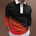 Detail of men's polo with red black gradient fabric and white zip collar feature - S / Tops / Black and Red Gradient Style (CXLLPS-109)