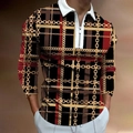 Détail d'un polo pour homme avec imprimé chaîne 3D, quart de zip et col blanc contrastant - S / Hauts / Style de Motif de Chaîne à Carreaux Vintage (CXLLPS-78)