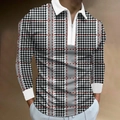 Detail of men's long sleeve polo shirt featuring black white houndstooth pattern and zip collar - S / Tops / Black White Houndstooth Print Style (CXLLPS-100)
