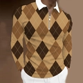 Close-up of the zipper collar and brown argyle knit pattern on this men's polo shirt - S / Tops / Brown and Tan Large Argyle Design (CXLLPS-116)