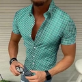 Chemise homme à manches courtes à carreaux vert et blanc, coupe ajustée et col à revers - S / Géométrique Vert et Blanc (Vert)