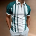 Heren zomer polo met verticale strepen in donkergroen met rits en slim fit - S / Donkergroen en Wit Verticale Strepen (PSLL-204(32))
