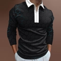 Detail of men's polo shirt with blue 3D honeycomb pattern and white zipper collar - S / Tops / Black with Cyan 3D Honeycomb Hexagon (CXLLPS-121)