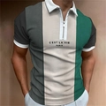 Close-up of men's polo shirt with textured piqué fabric and C'EST LA VIE PARIS print - S / Dark Gray Cream Dark Green Color Block Letter Print (PSLL-204(37))