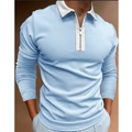 Polo à manches longues bleu ciel pour homme avec fermeture éclair et col contrasté - S / Hauts / Patchwork Bleu Ciel (PLLC-23)