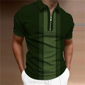 Detail of dark green men's polo shirt featuring a vertical stripe zipper collar design - S / Dark Green Gradient Vertical Stripes (PSLL-204(38))